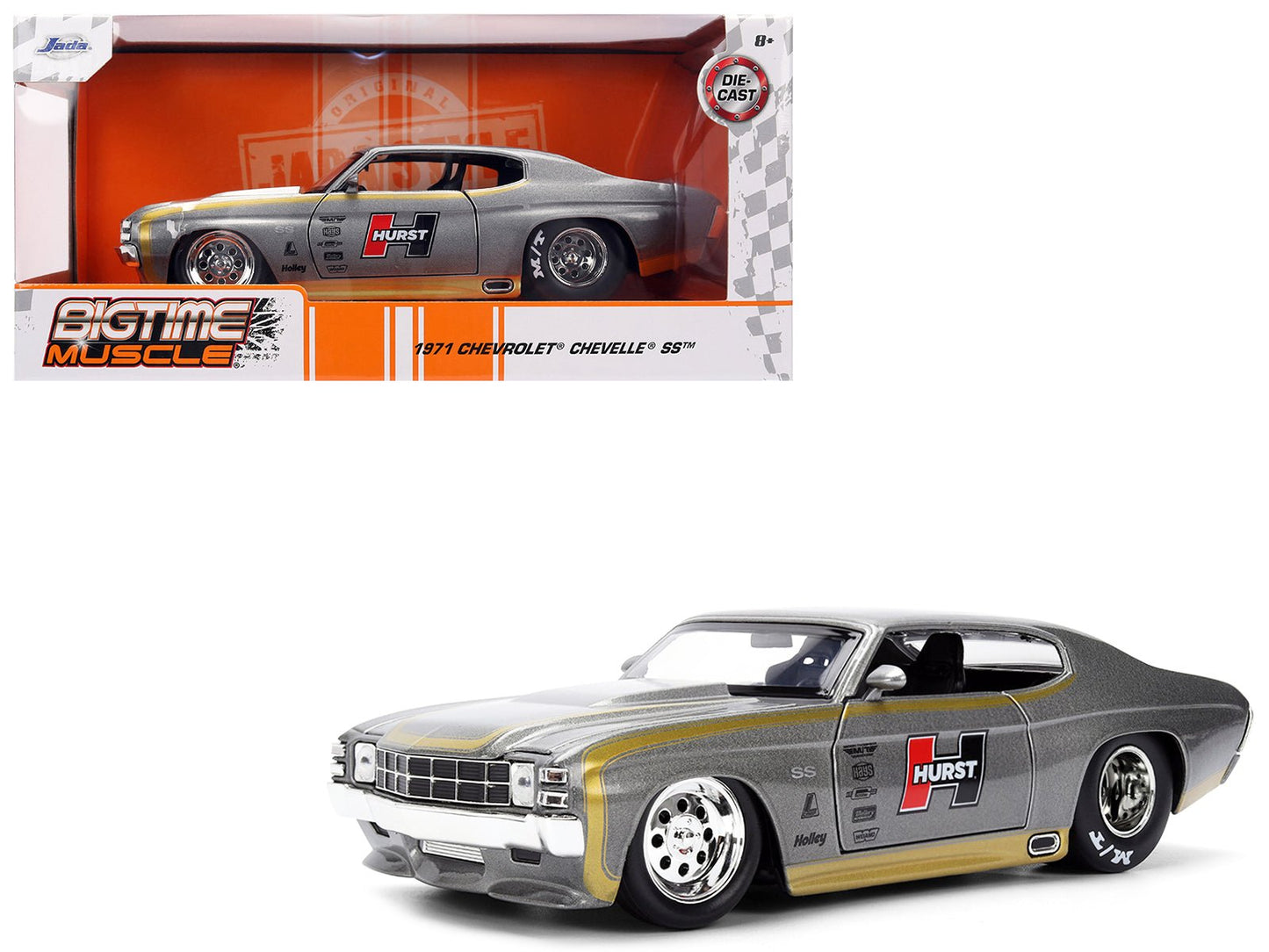 1971 Chevrolet Chevelle SS "Hurst" Gray Metallic with Gold Stripes "Bigtime Muscle" Series 1/24 Diecast Model Car by Jada free shipping USA