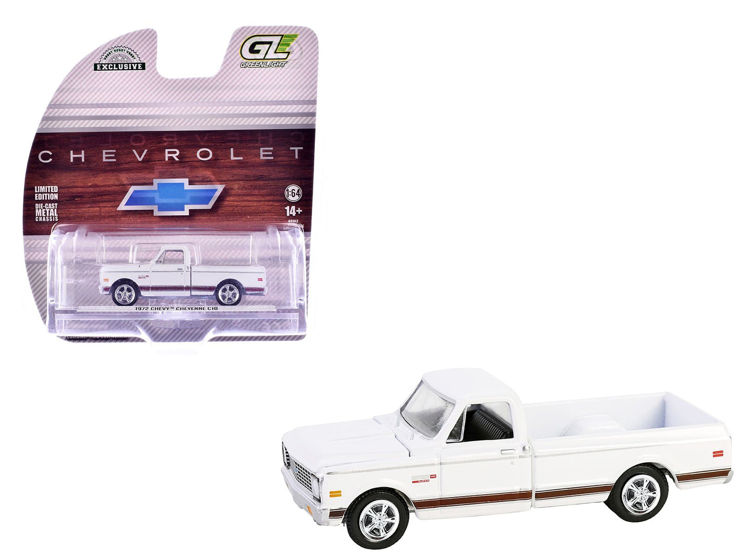 1972 Chevrolet Cheyenne C10 Short Bed Pickup Truck White "Hobby Exclusive" Series 1/64 Diecast Model Car by Greenlight free shipping USA