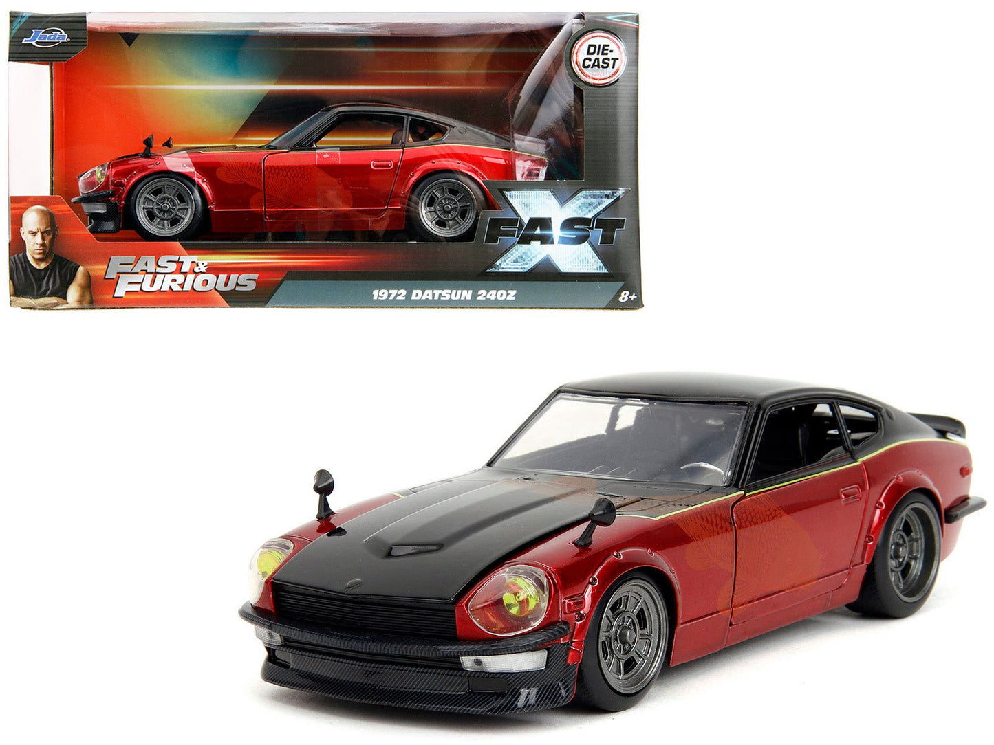 1972 Datsun 240Z Black and Red Metallic with Graphics "Fast X" (2023) Movie "Fast & Furious" Series 1/24 Diecast Model Car by Jada free shipping USA