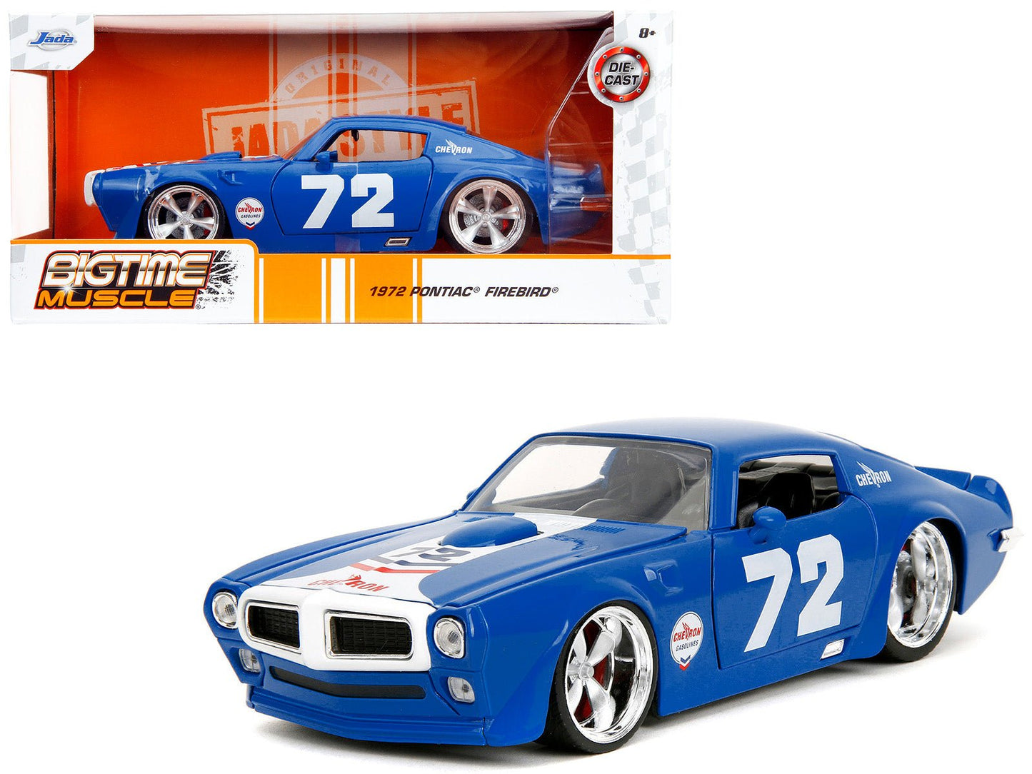 1972 Pontiac Firebird #72 Blue with White Stripe "Chevron" "Bigtime Muscle" Series 1/24 Diecast Model Car by Jada free shipping USA