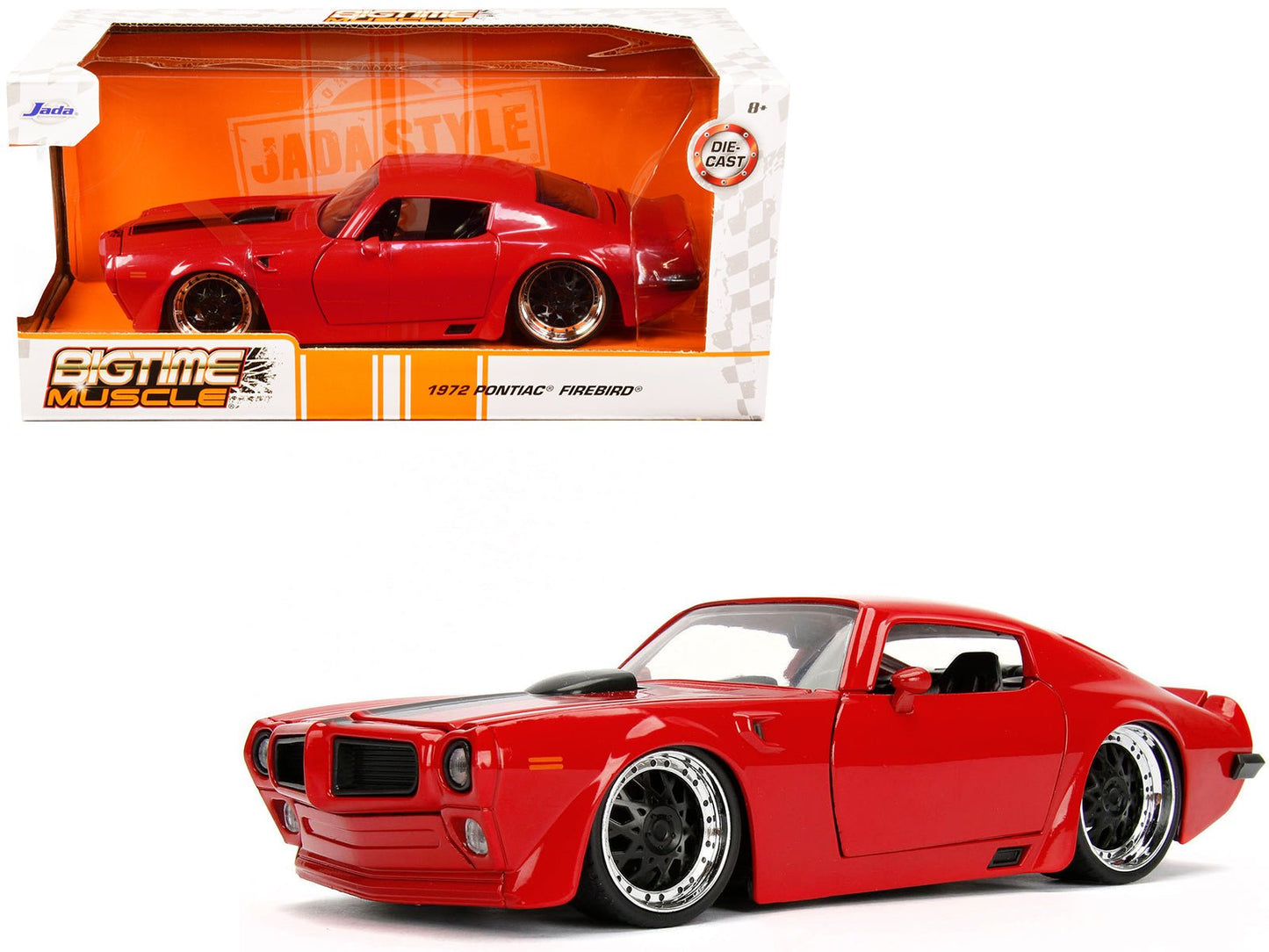 1972 Pontiac Firebird Red with Black Hood Stripe "Bigtime Muscle" Series 1/24 Diecast Model Car by Jada free shipping USA