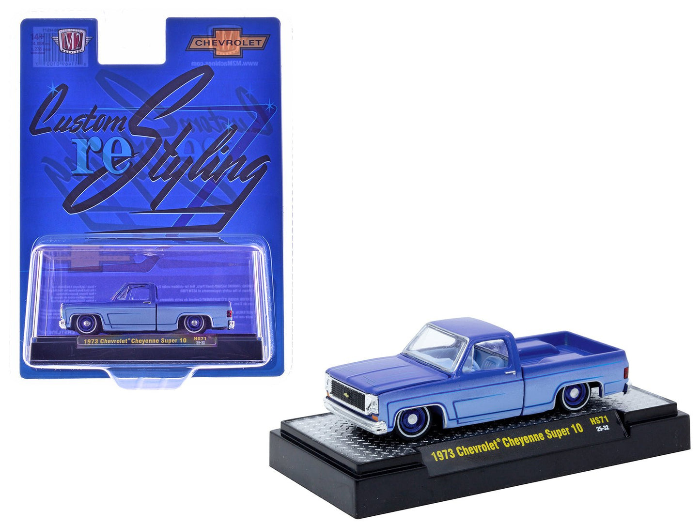 1973 Chevrolet Cheyenne Super 10 Pickup Truck "Custom Re-Styling" Blue and Light Blue Two-Tone with Blue Interior Limited Edition to 14058 pieces Worldwide 1/64 Diecast Model Car by M2 Machines free shipping USA