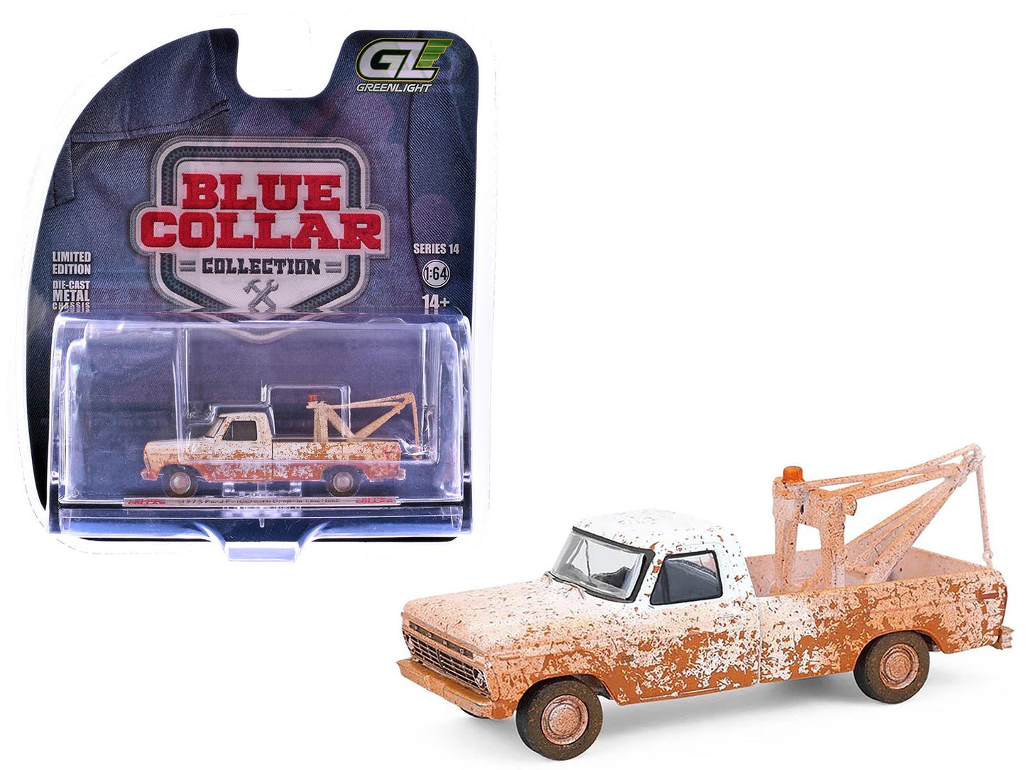 1973 Ford F-100 Tow Truck White (Weathered) "Blue Collar Collection" Series 14 1/64 Diecast Model Car by Greenlight free shipping USA