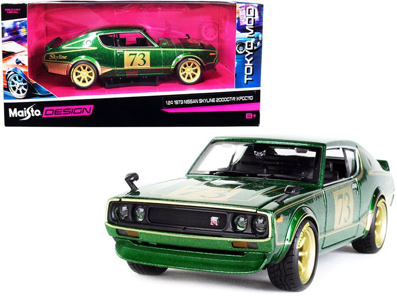 1973 Nissan Skyline 2000GT-R (KPGC110) #73 Green Metallic with Gold Stripes "Tokyo Mod" Series 1/24 Diecast Model Car by Maisto free shipping USA