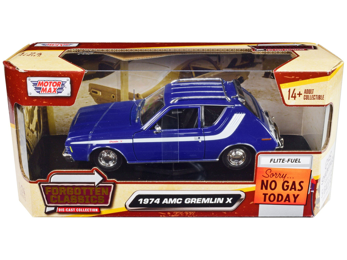 1974 AMC Gremlin X Blue with White Stripes and Roof Rack "Forgotten Classics" Series 1/24 Diecast Model Car by Motormax free shipping USA