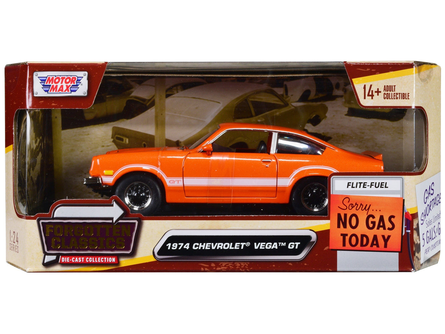 1974 Chevrolet Vega GT Orange Metallic with White Stripes "Forgotten Classics" Series 1/24 Diecast Model Car by Motormax free shipping USA