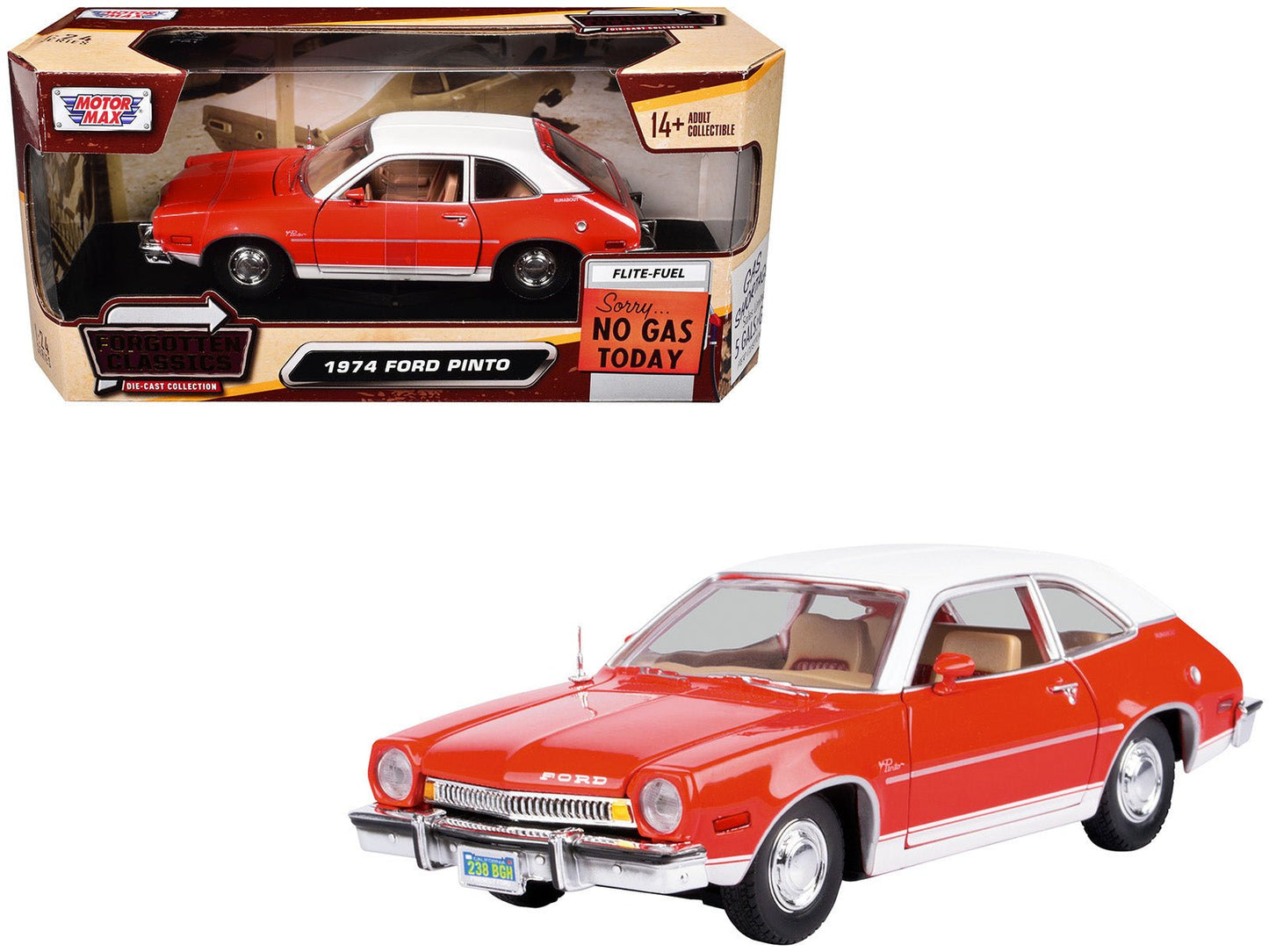 1974 Ford Pinto Orange with White Top "Forgotten Classics" Series 1/24 Diecast Model Car by Motormax free shipping USA