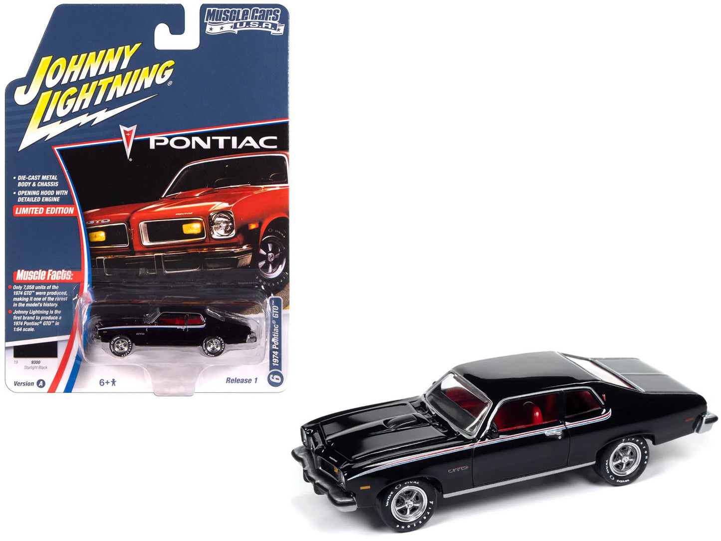 1974 Pontiac GTO Starlight Black with Red Interior "Muscle Cars USA" Series 1/64 Diecast Model Car by Johnny Lightning free shipping USA