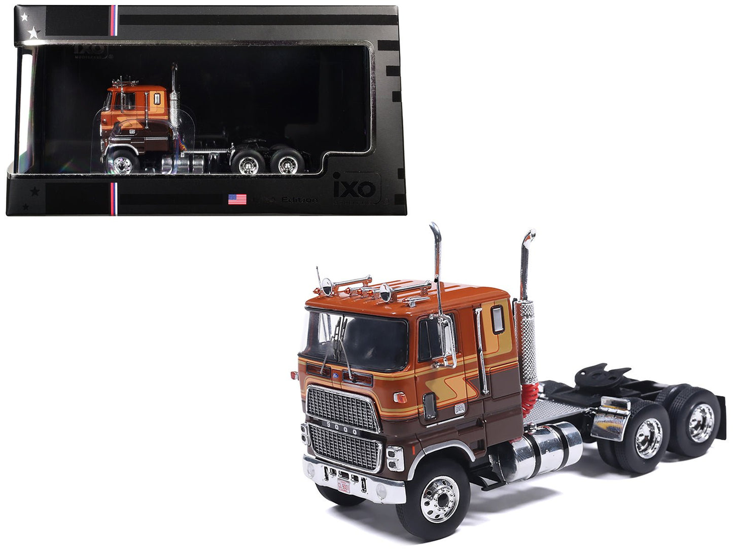 1976 Ford CL 9000 Truck Tractor Brown Two-Tone with Graphics 1/64 Diecast Model by IXO Models free shipping USA