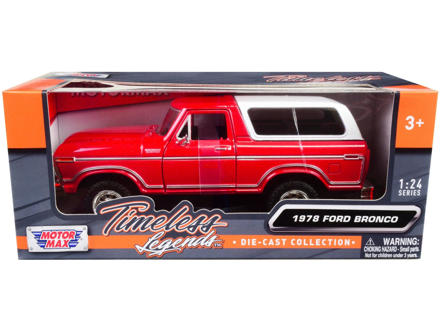 1978 Ford Bronco Custom Red and White "Timeless Legends" Series 1/24 Diecast Model Car by Motormax free shipping USA