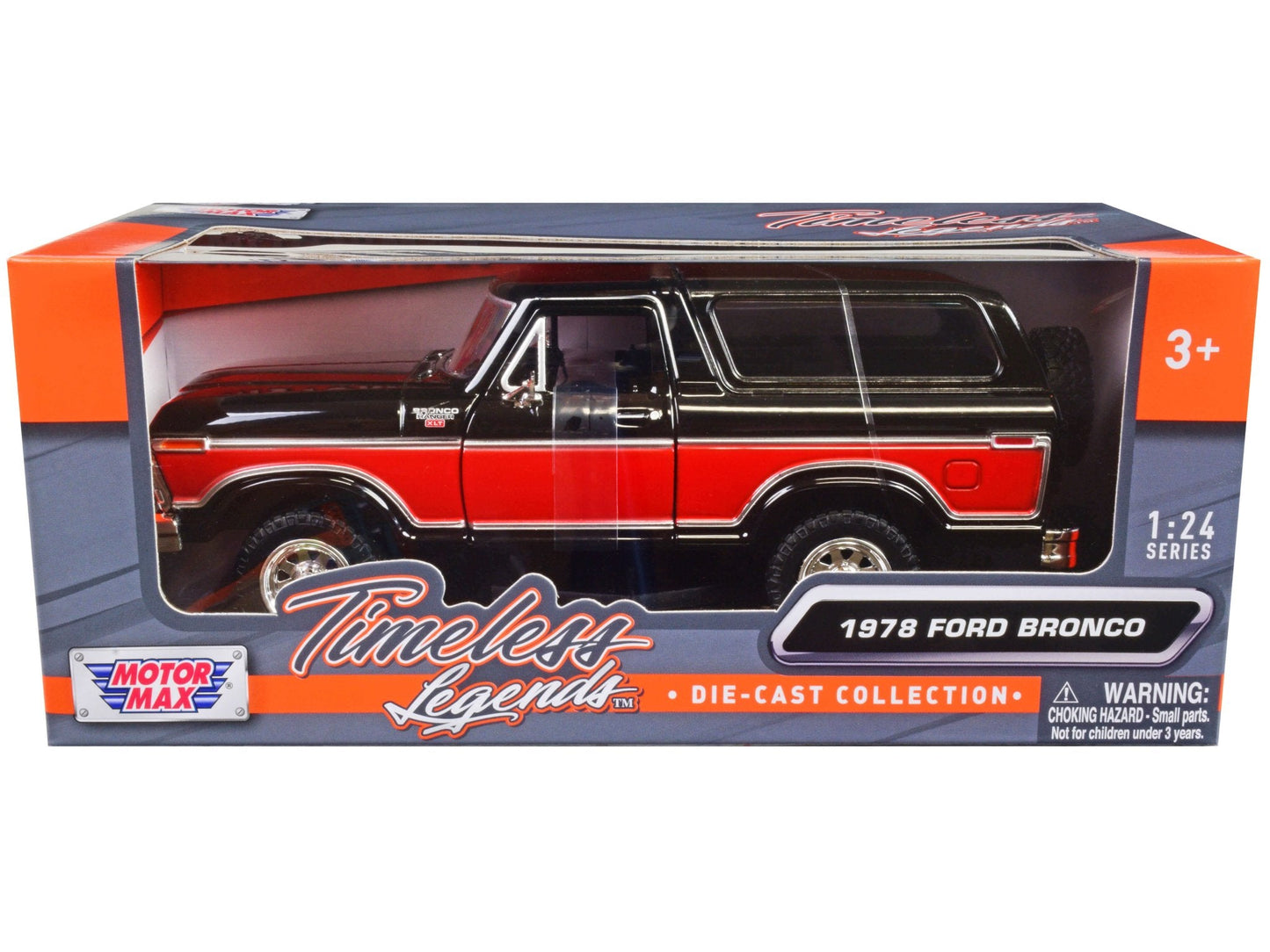 1978 Ford Bronco Ranger XLT with Spare Tire Black and Red "Timeless Legends" Series 1/24 Diecast Model Car by Motormax free shipping USA
