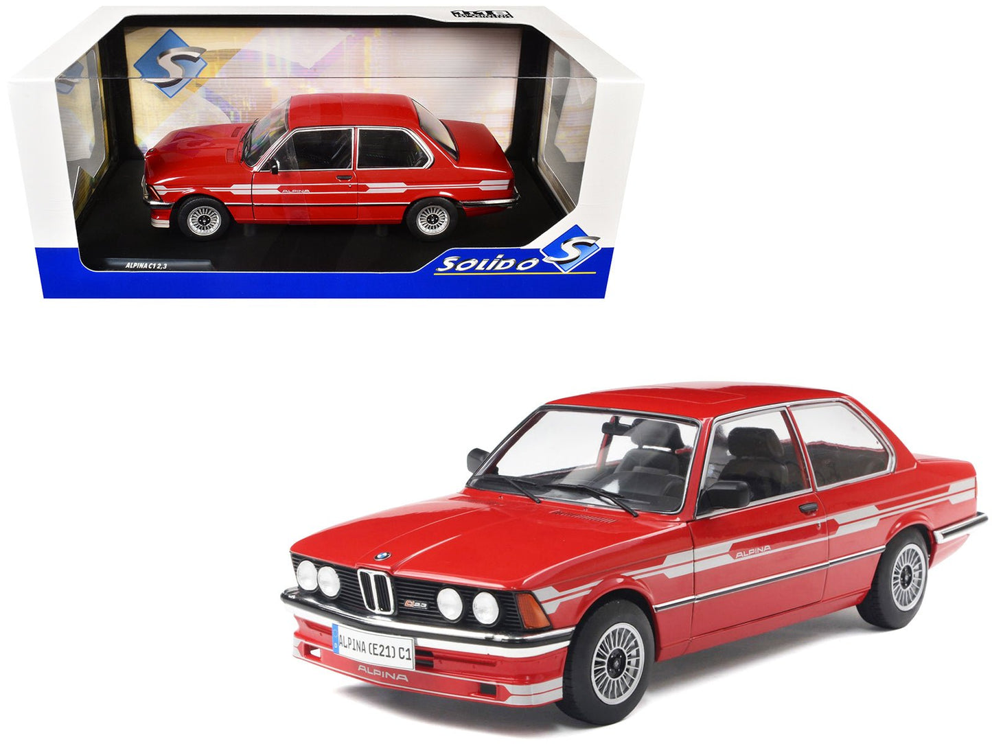 1980 Alpina E21 C1 2.3 Red with Gray Stripes 1/18 Diecast Model Car by Solido free shipping USA