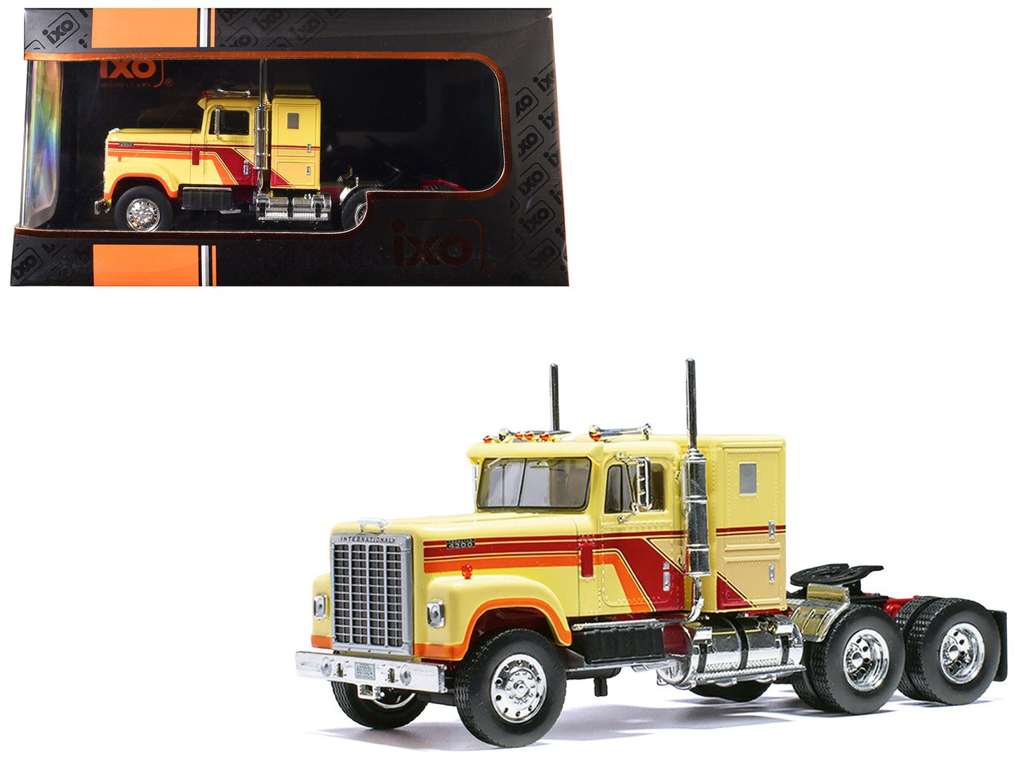 1980 International Transtar 4300 Truck Tractor Beige with Red and Orange Stripes 1/43 Diecast Model by IXO Models free shipping USA