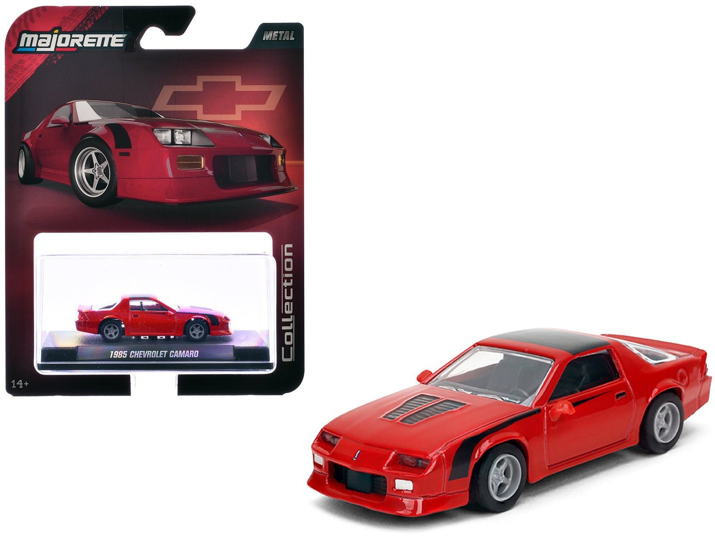 1985 Chevrolet Camaro Red with Black Top and Stripes "Collection" Series 1/64 Diecast Model Car by Majorette free shipping USA