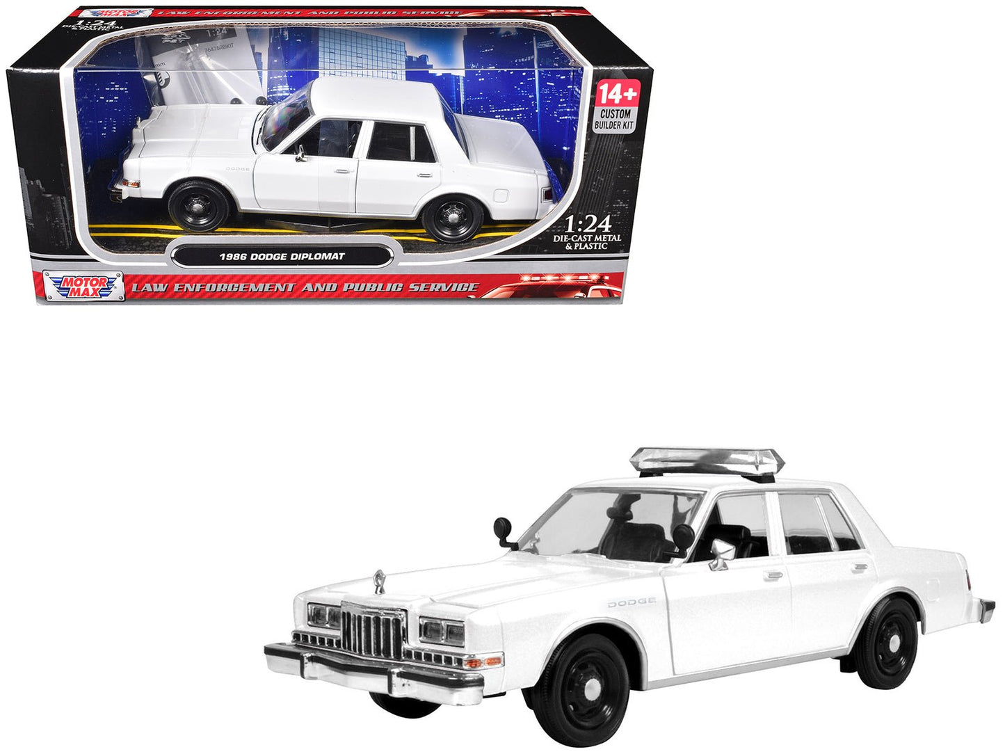 1986 Dodge Diplomat Police Car Unmarked White "Custom Builder's Kit" Series 1/24 Diecast Model Car by Motormax free shipping USA