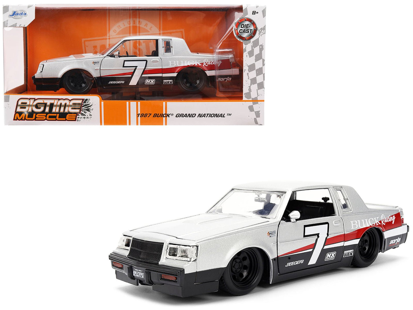 1987 Buick Grand National #7 "Buick Racing" Matt Silver Metallic with Red and Black Stripes "Bigtime Muscle" Series 1/24 Diecast Model by Jada free shipping USA