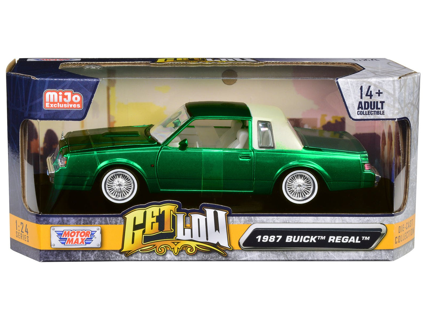 1987 Buick Regal Green Metallic with White Interior "Get Low" Series 1/24 Diecast Model Car by Motormax free shipping USA