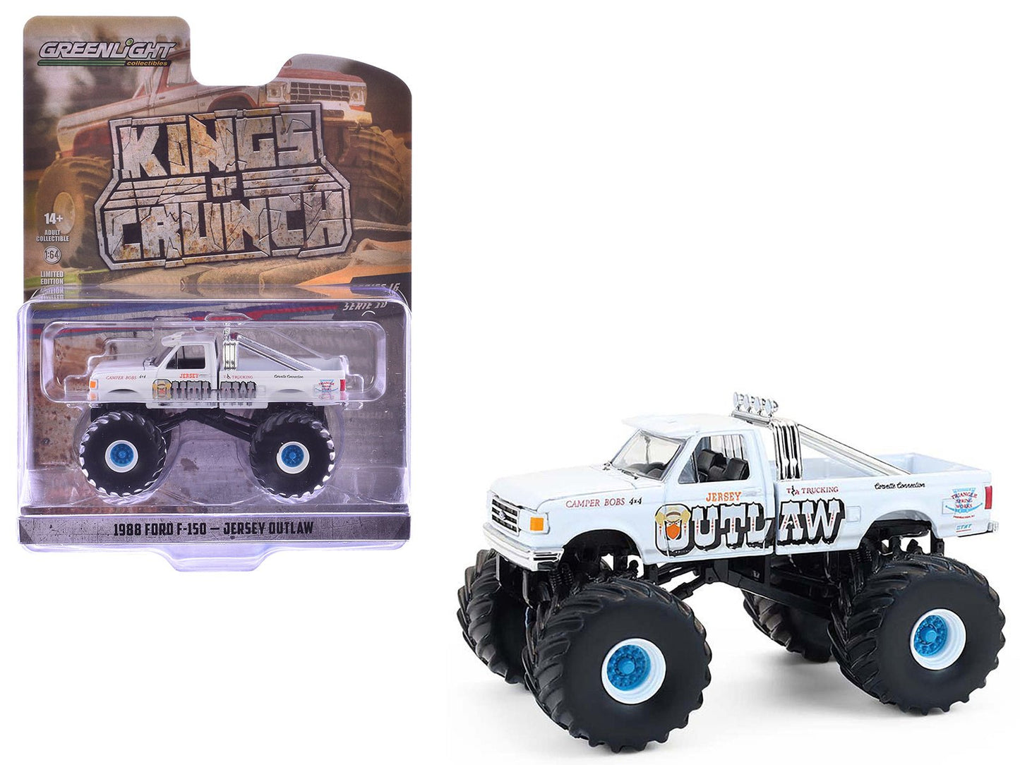 1988 Ford F-150 Monster Truck "Jersey Outlaw" White "Kings of Crunch" Series 16 1/64 Diecast Model Car by Greenlight free shipping USA