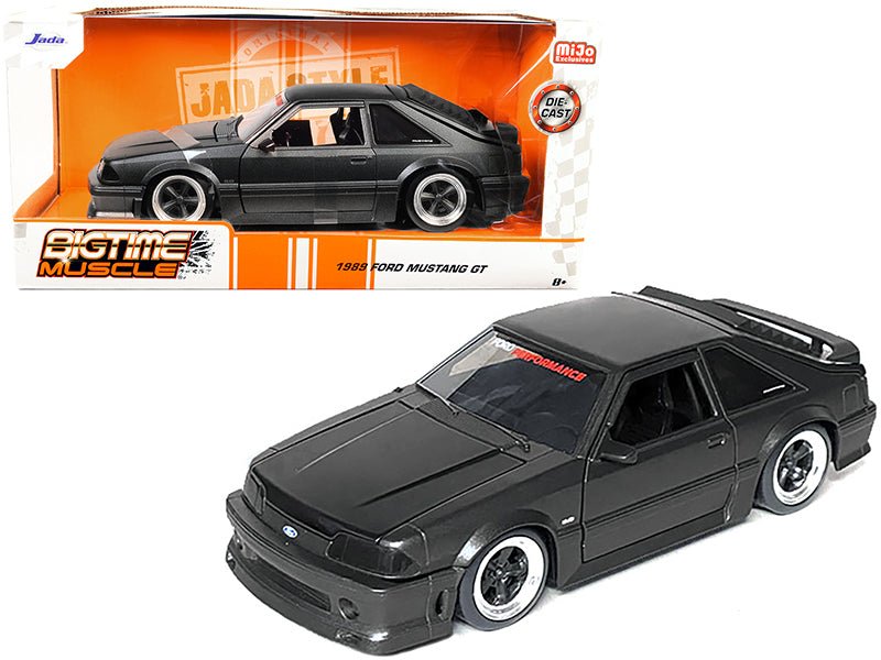 1989 Ford Mustang GT 5.0 Matt Black Metallic with Matt Black Hood "Bigtime Muscle" Series 1/24 Series Diecast Model Car by Jada free shipping USA