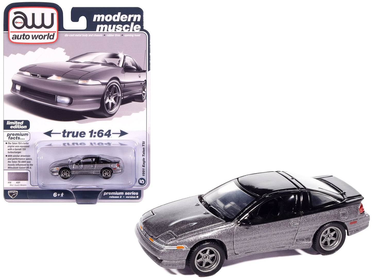 1991 Eagle Talon TSi Medium Quartz Metallic with Black Top "Modern Muscle" Series 1/64 Diecast Model Car by Auto World free shipping USA