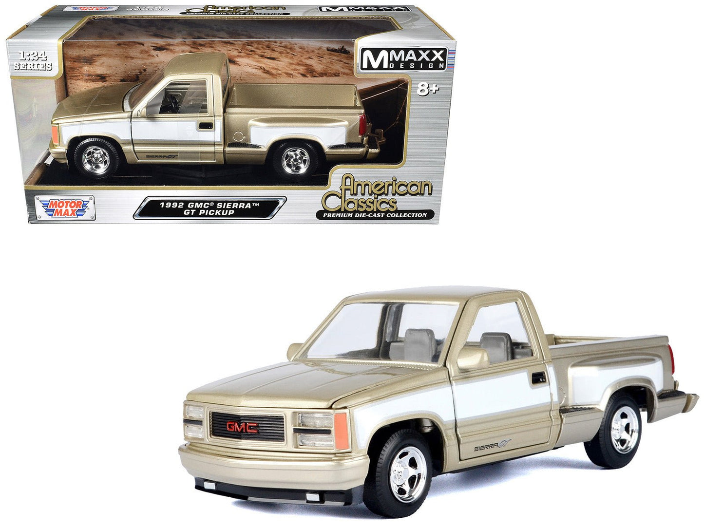 1992 GMC Sierra GT Pickup Truck Gold Metallic with White Sides "American Classics" Series 1/24 Diecast Model Car by Motormax free shipping USA