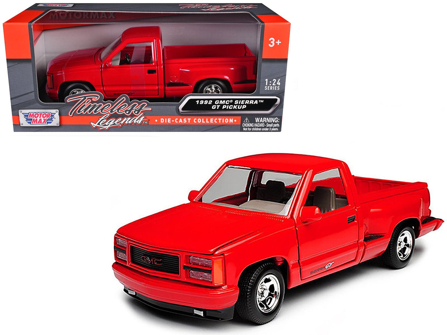 1992 GMC Sierra GT Red Pickup Truck 1/24 Diecast Model by Motormax free shipping USA