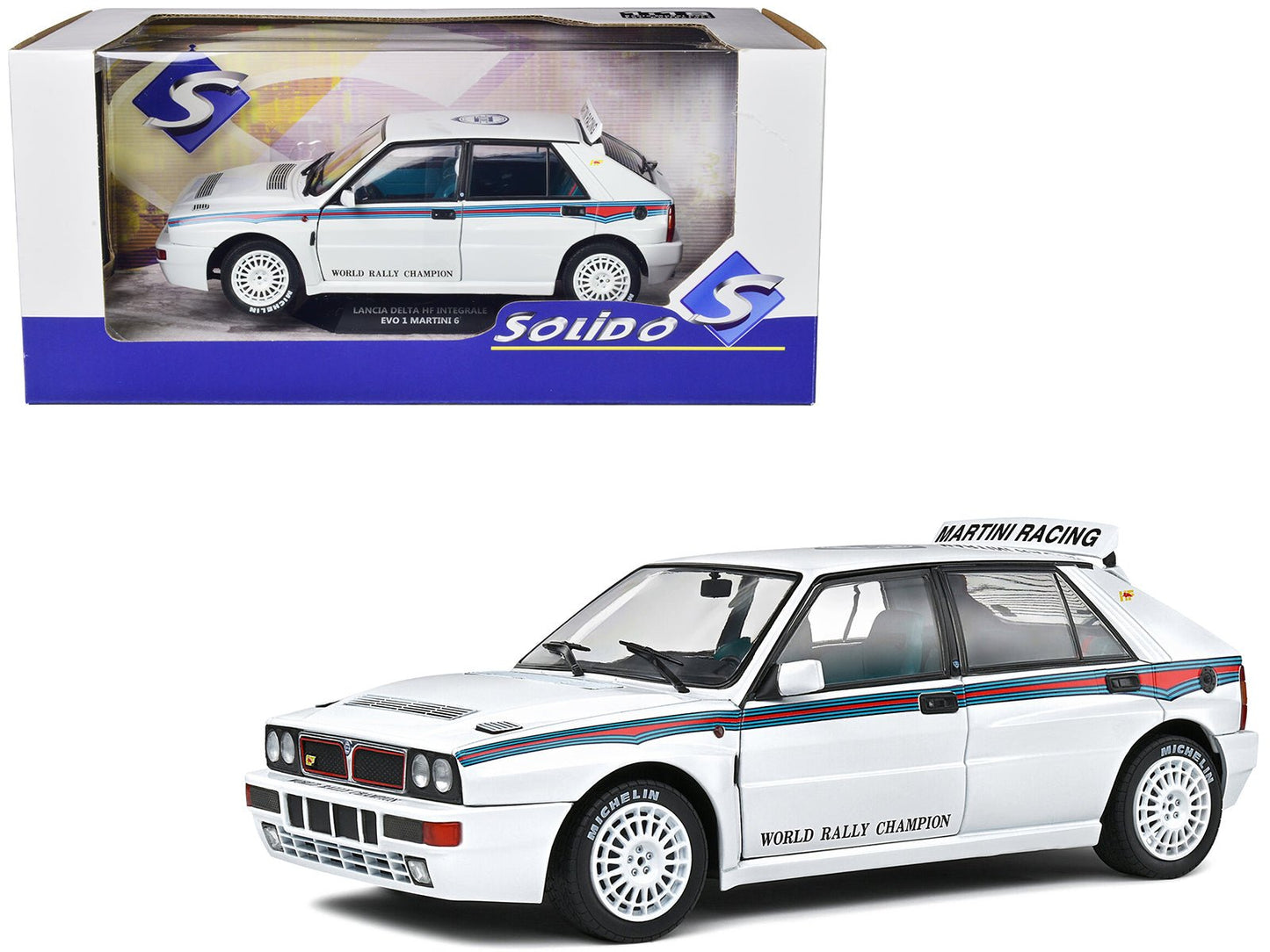 1992 Lancia Delta HF Integrale Evo 1 Martini 6 White with Blue and Red Stripes "World Rally Champion - Martini Racing" 1/18 Diecast Model Car by Solido free shipping USA