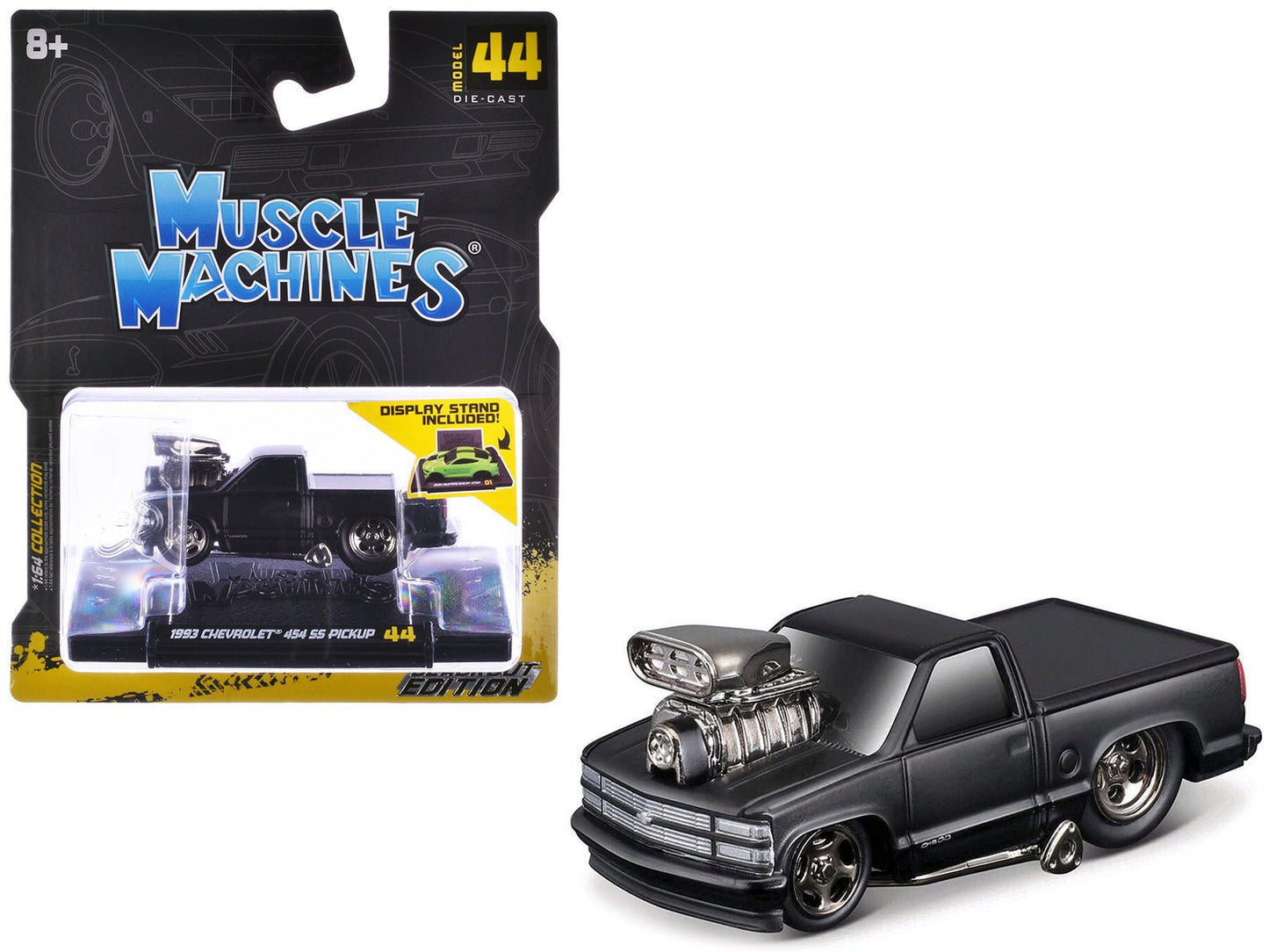 1993 Chevrolet 454 SS Pickup Truck Matt Black "Blackout Edition" 1/64 Diecast Model by Muscle Machines free shipping USA