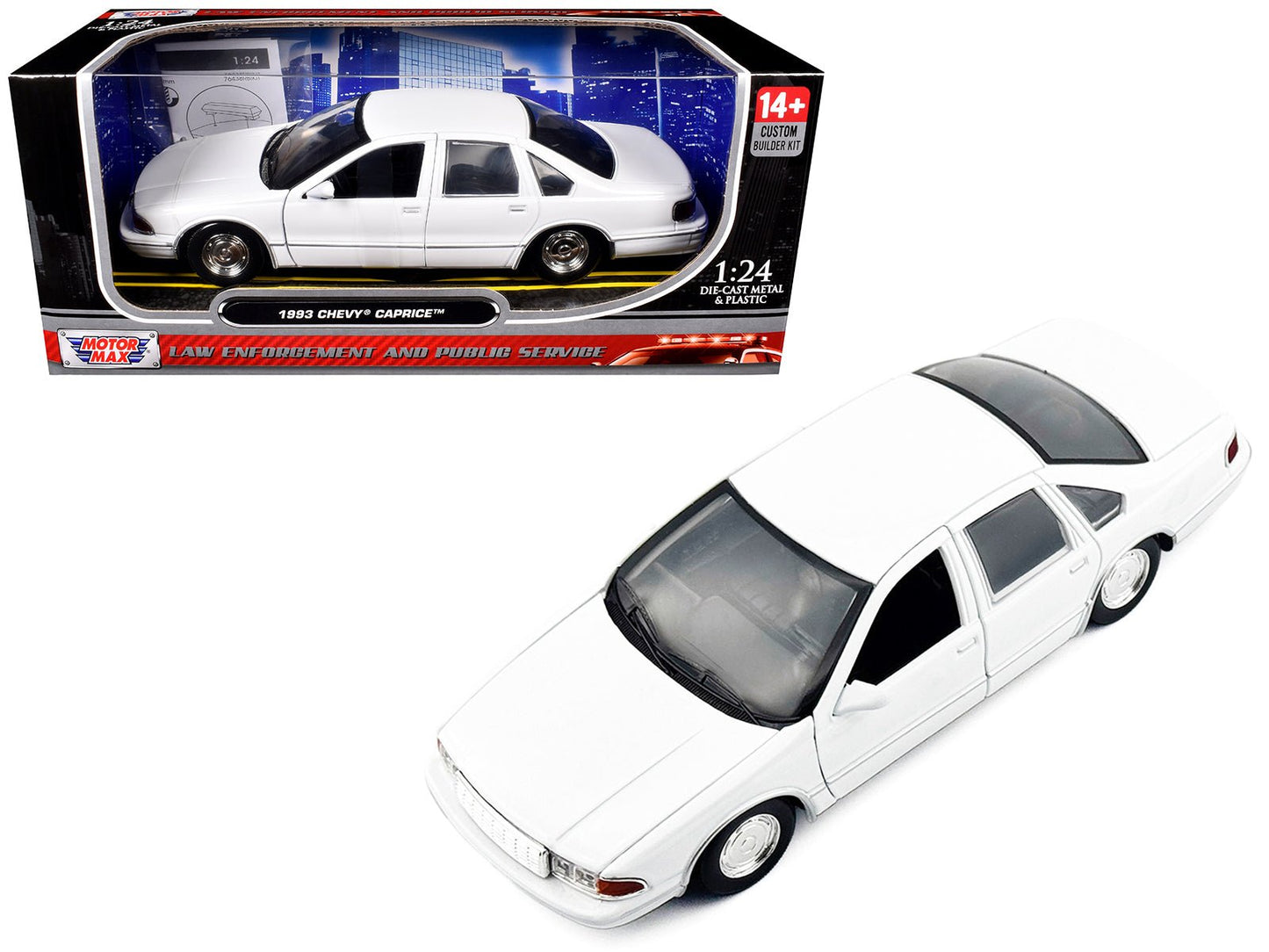 1993 Chevrolet Caprice Police Car Unmarked White "Custom Builder's Kit" Series 1/24 Diecast Model Car by Motormax free shipping USA