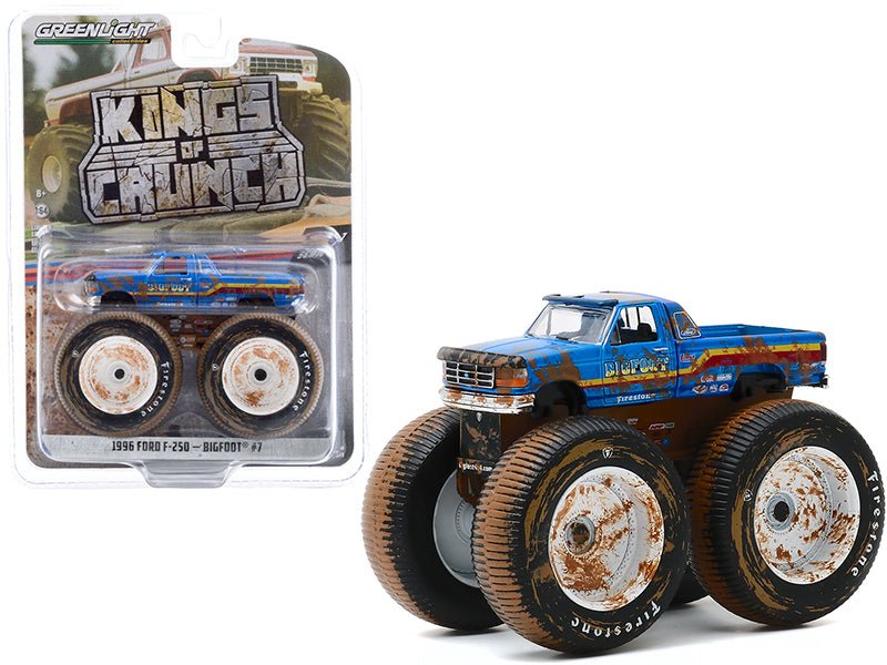 1996 Ford F-250 Monster Truck "Bigfoot #7" Blue (Dirty Version) "Kings of Crunch" Series 7 1/64 Diecast Model Car by Greenlight free shipping USA