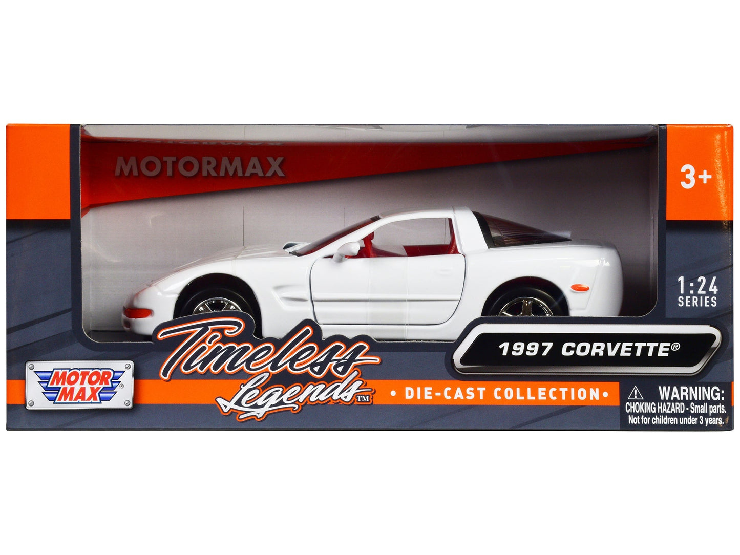 1997 Chevrolet Corvette C5 Coupe White with Red Interior "Timeless Legends" Series 1/24 Diecast Model Car by Motormax free shipping USA