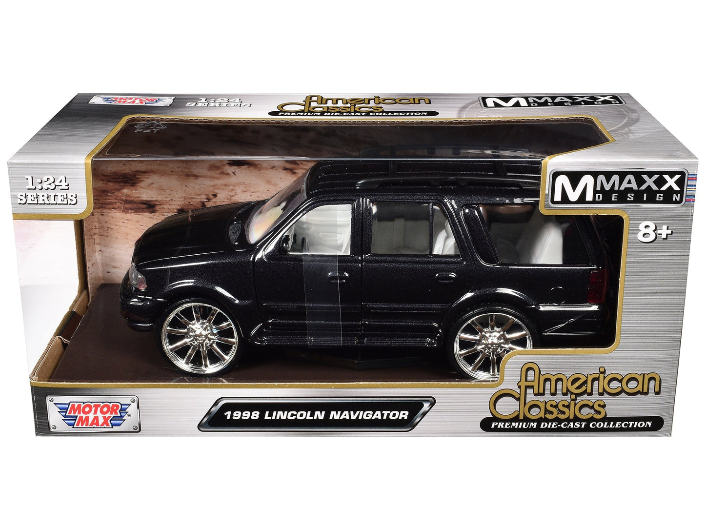 1998 Lincoln Navigator Black Metallic with White Interior "Maxx Design" "American Classics" Series 1/24 Diecast Model Car by Motormax free shipping USA