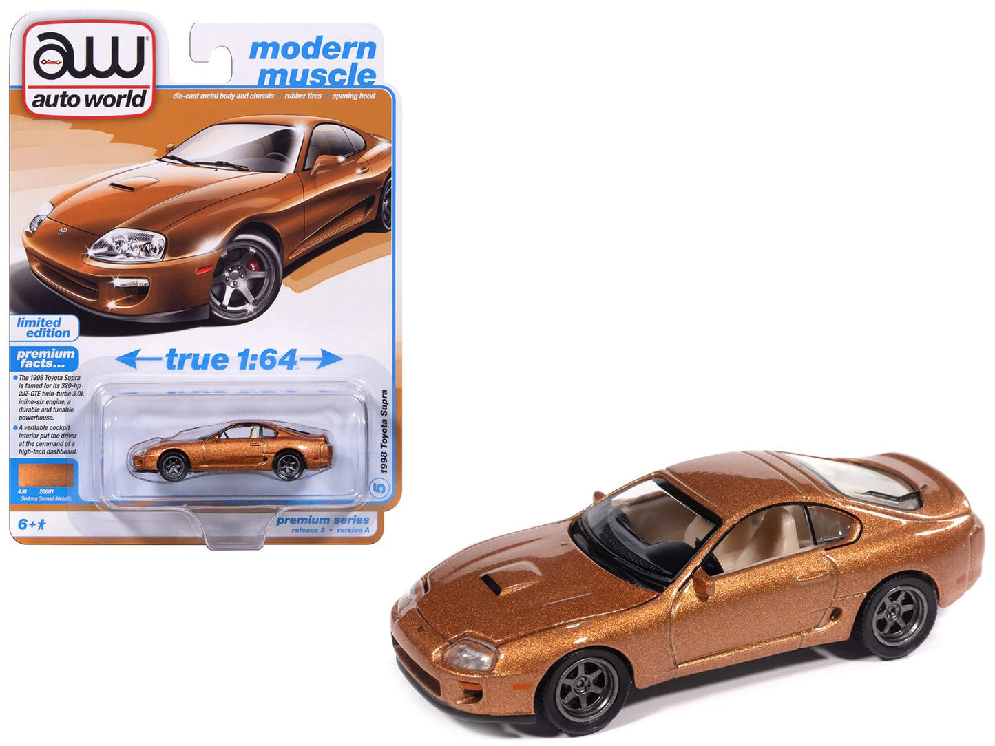 1998 Toyota Supra Sedona Sunset Bronze Metallic "Modern Muscle" Series 1/64 Diecast Model Car by Auto World free shipping USA