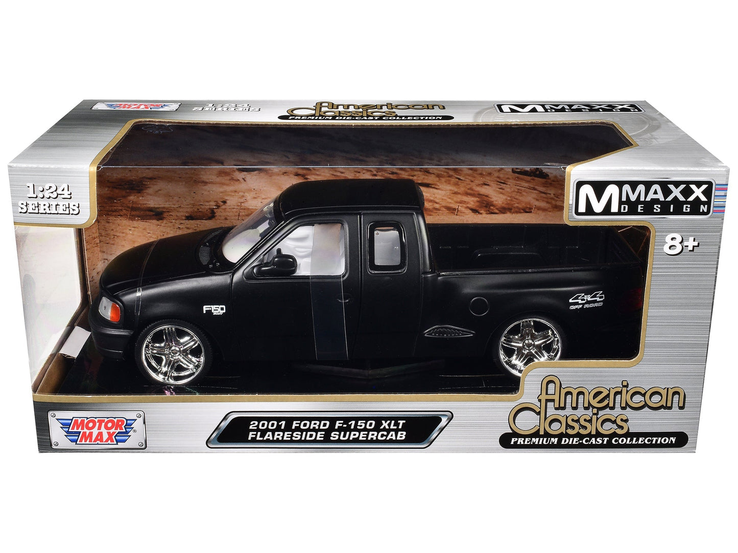 2001 Ford F-150 XLT Flareside Supercab Pickup Truck Matt Black with White Interior "Maxx Design" "American Classics" Series 1/24 Diecast Model Car by Motormax free shipping USA