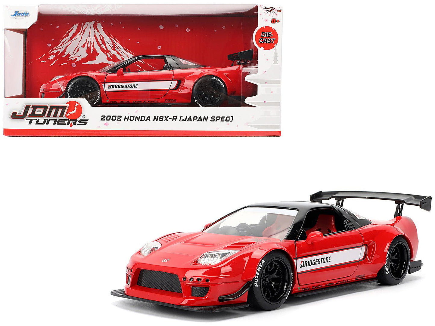 2002 Honda NSX-R RHD (Right Hand Drive) "Bridgestone" Red with Black Top and White Stripes "JDM Tuners" Series 1/24 Diecast Model Car by Jada free shipping USA