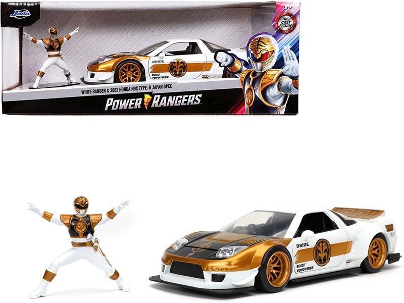 2002 Honda NSX Type-R Japan Spec RHD (Right Hand Drive) and White Ranger Diecast Figurine "Power Rangers" 1/24 Diecast Model Car by Jada free shipping USA