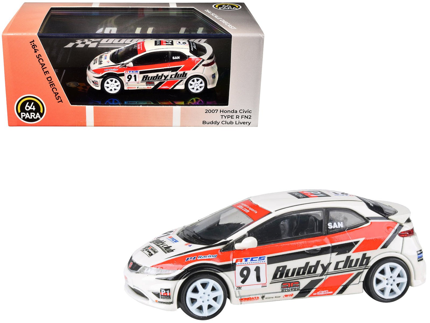 2007 Honda Civic Type R FN2 RHD (Right Hand Drive) #91 "Buddy Club - Asian Touring Car Series" (2012) 1/64 Diecast Model Car by Paragon Models free shipping USA