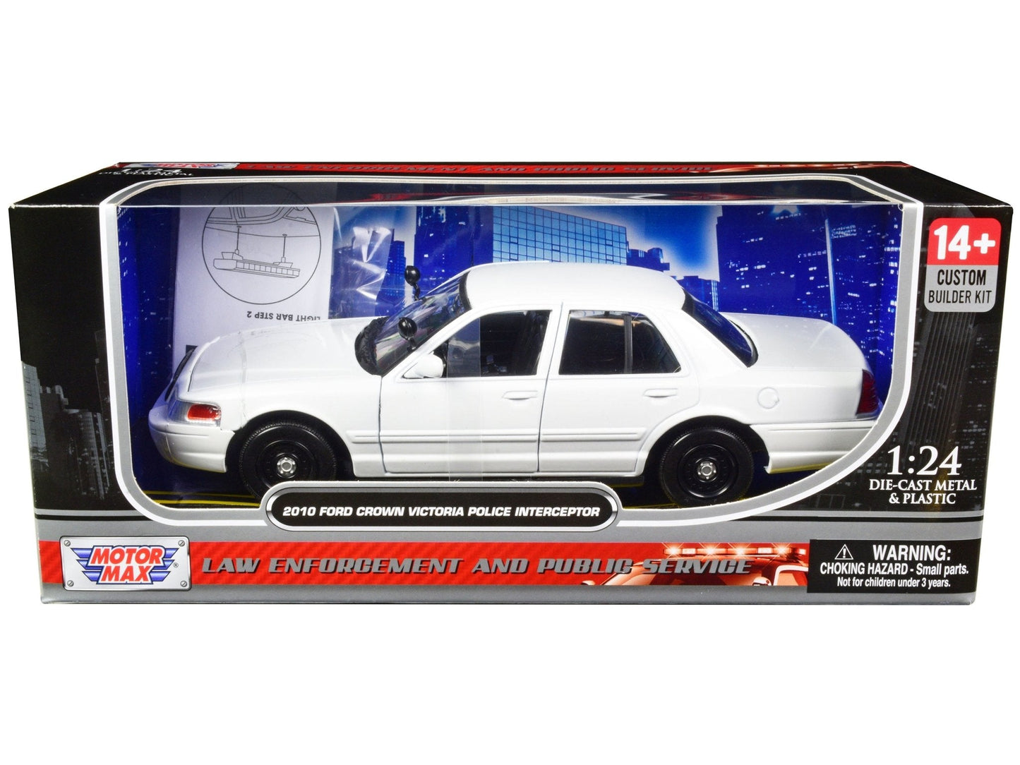 2010 Ford Crown Victoria Police Interceptor Unmarked White "Custom Builder's Kit" Series 1/24 Diecast Model Car by Motormax free shipping USA