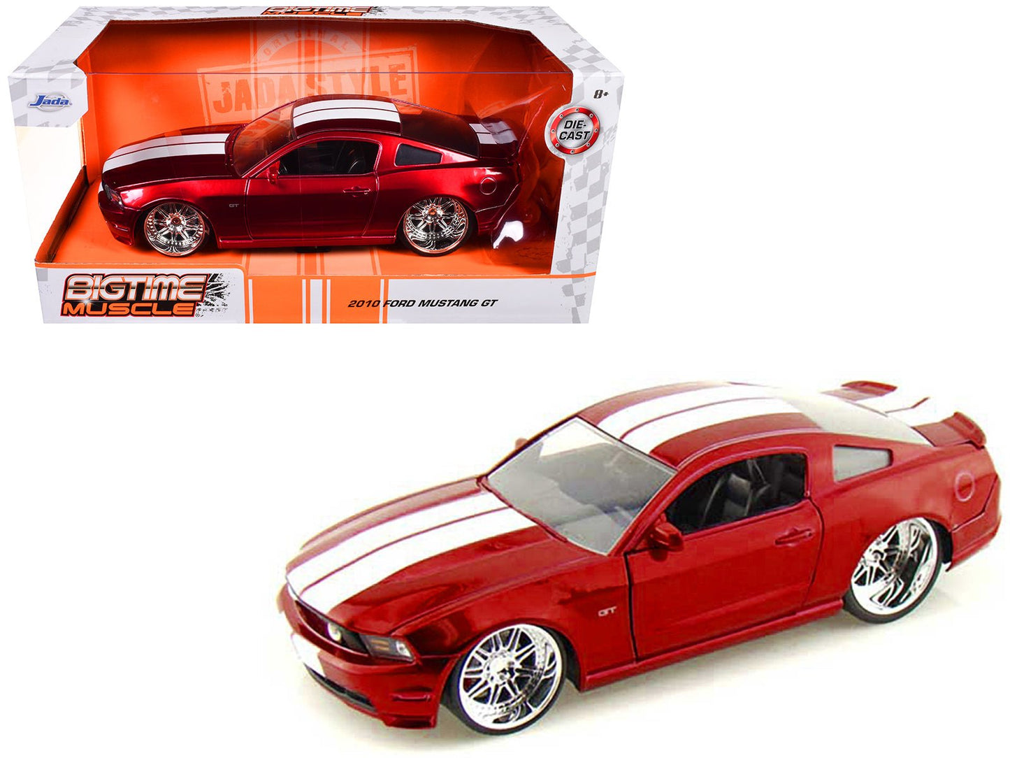 2010 Ford Mustang GT Red Metallic with White Stripes "Bigtime Muscle" Series 1/24 Diecast Model Car by Jada free shipping USA