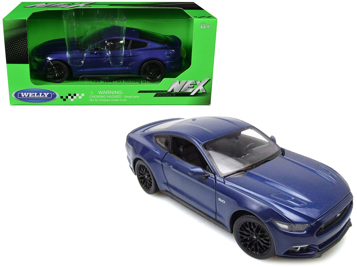 2015 Ford Mustang GT 5.0 Blue Metallic "NEX Models" Series 1/24 Diecast Model Car by Welly free shipping USA