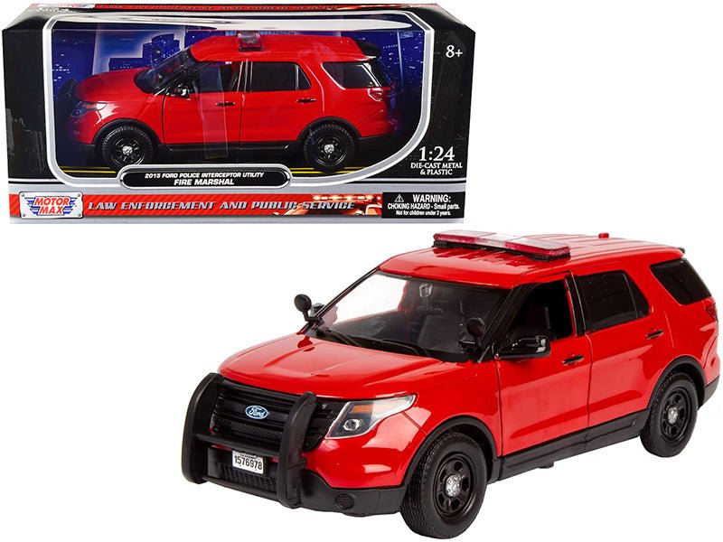 2015 Ford Police Interceptor Utility "Fire Marshal" Plain Red 1/24 Diecast Model Car by Motormax free shipping USA