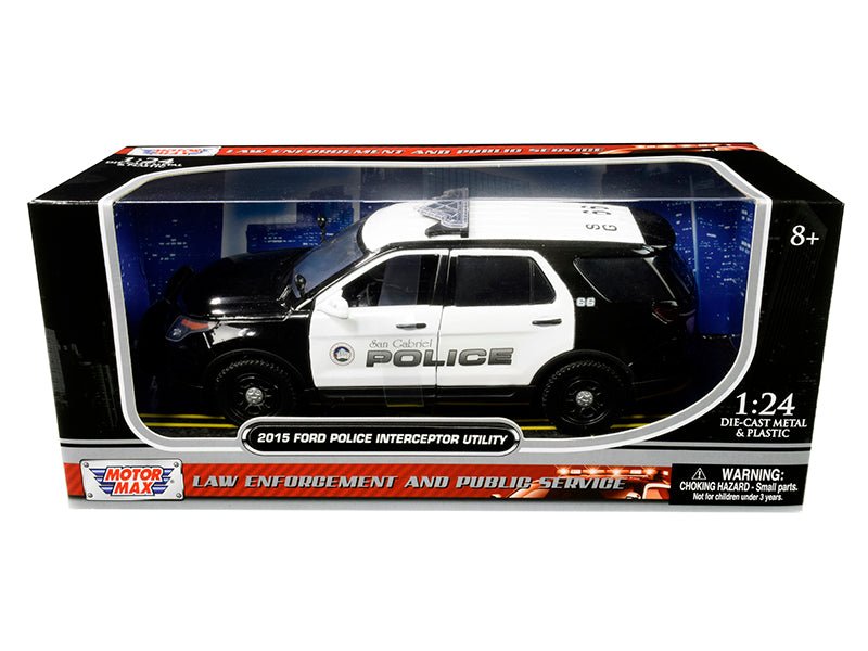 2015 Ford Police Interceptor Utility "San Gabriel Police" (California) Black and White 1/24 Diecast Model Car by Motormax free shipping USA