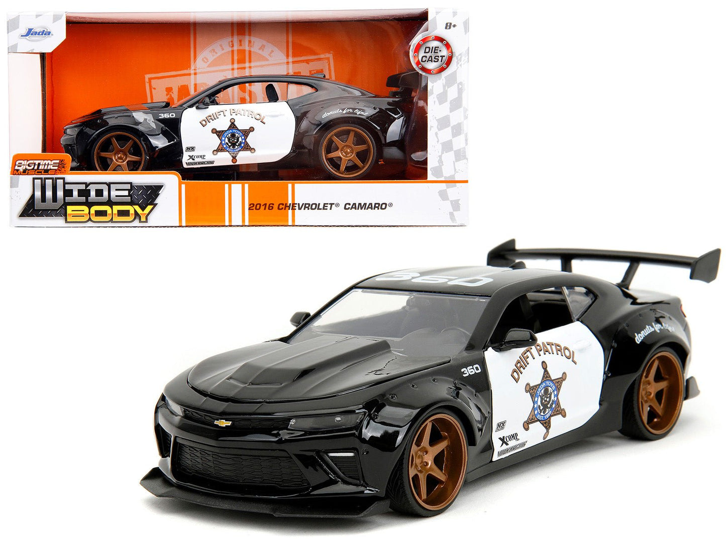 2016 Chevrolet Camaro Widebody Black and White "Drift Patrol" "Wide Body" Series 1/24 Diecast Model Car by Jada free shipping USA