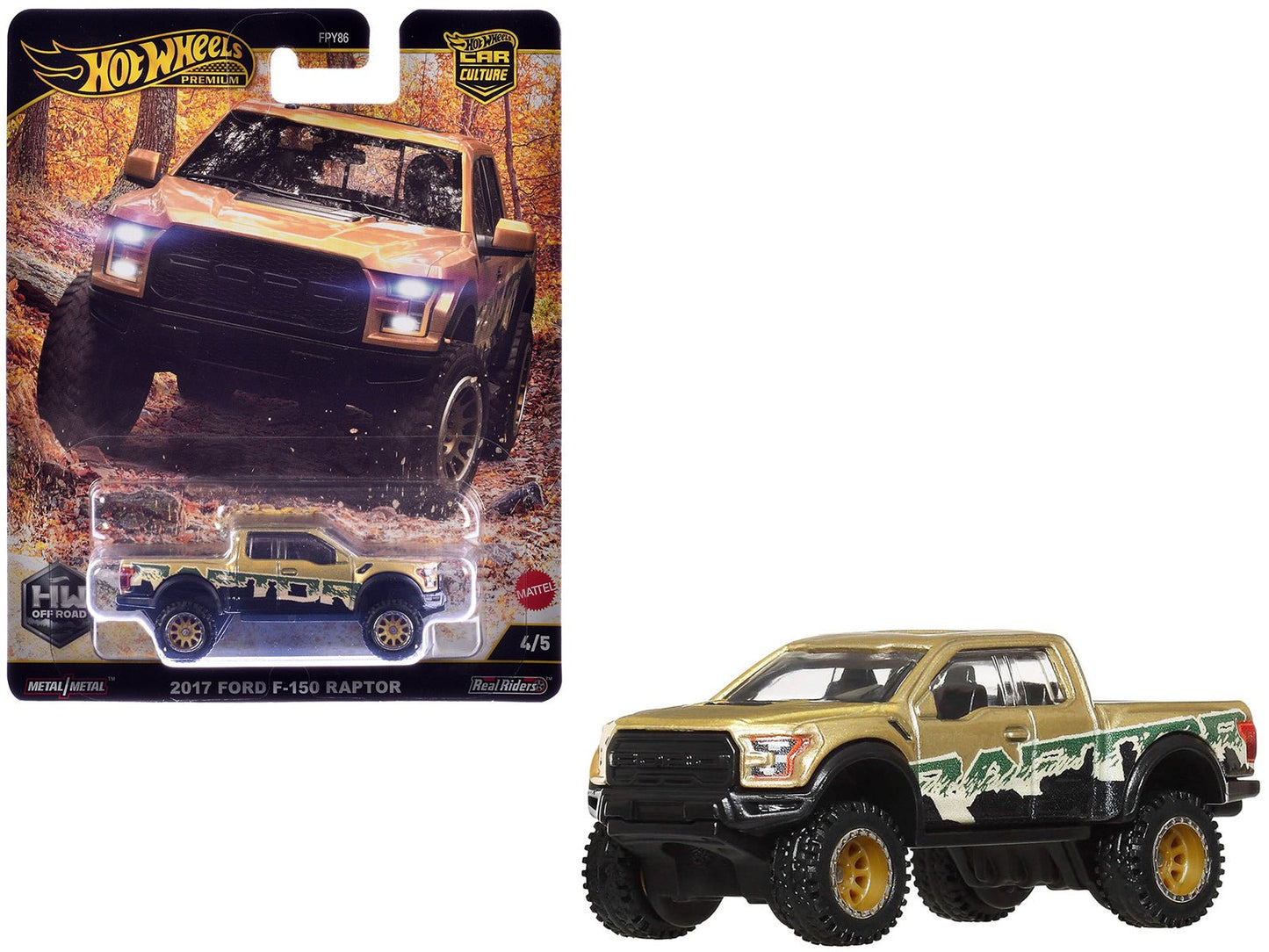 2017 Ford F-150 Raptor Pickup Truck Gold Metallic with Graphics "HW Off Road" Series Diecast Model Car by Hot Wheels free shipping USA