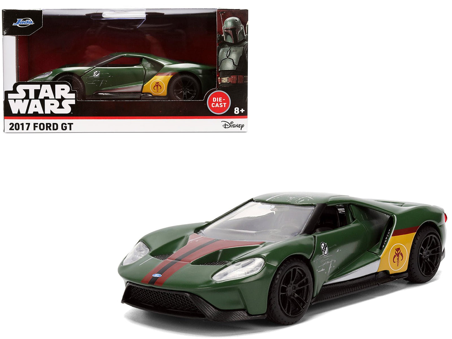 2017 Ford GT "Boba Fett" Livery Dark Green with Graphics "Star Wars" Franchise "Hollywood Rides" Series 1/32 Diecast Model Car by Jada free shipping USA