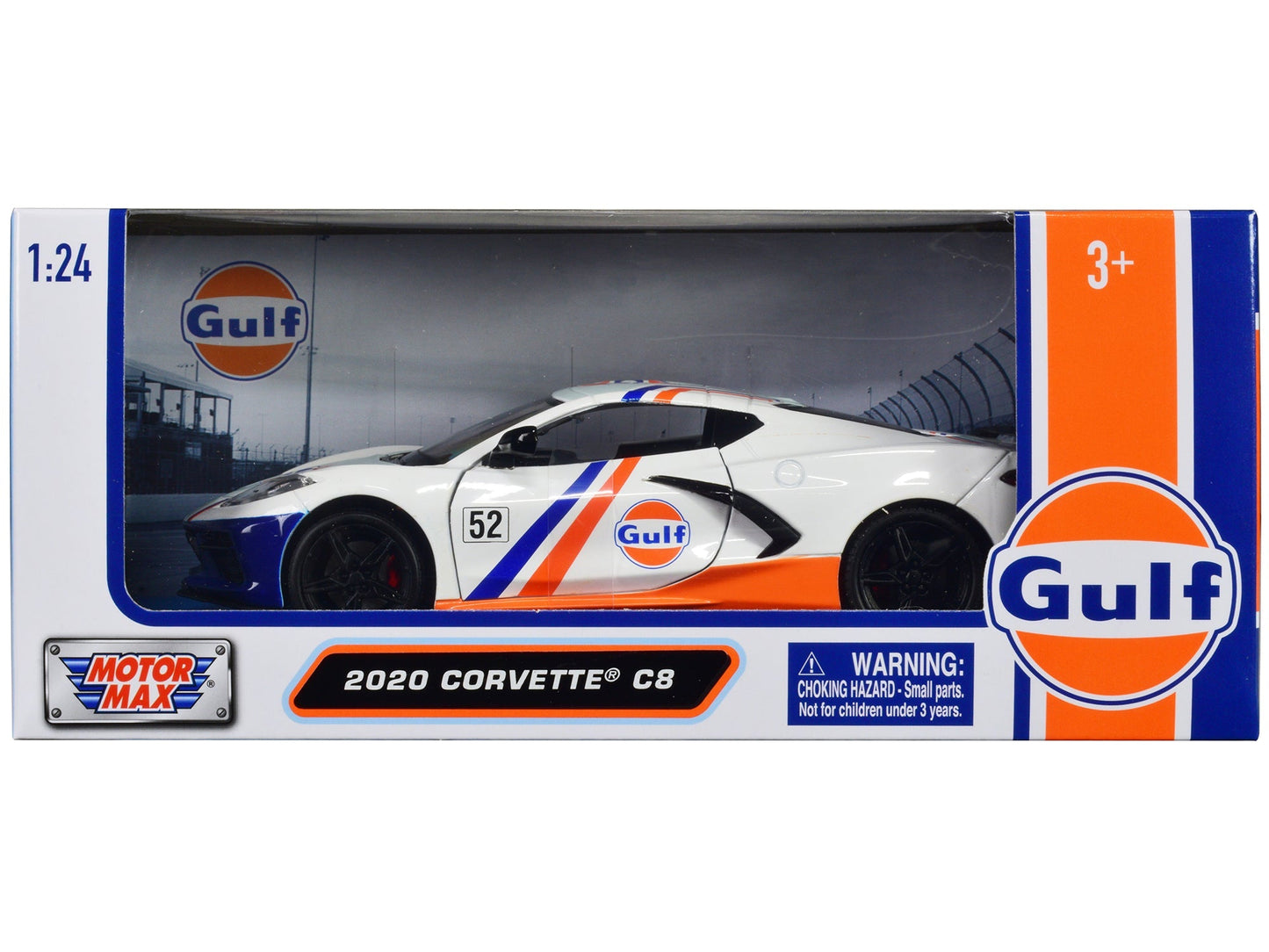2020 Chevrolet Corvette C8 #52 White and Light Blue with Stripes "Gulf Oil" "Gulf Die-Cast Collection" 1/24 Diecast Model Car by Motormax free shipping USA