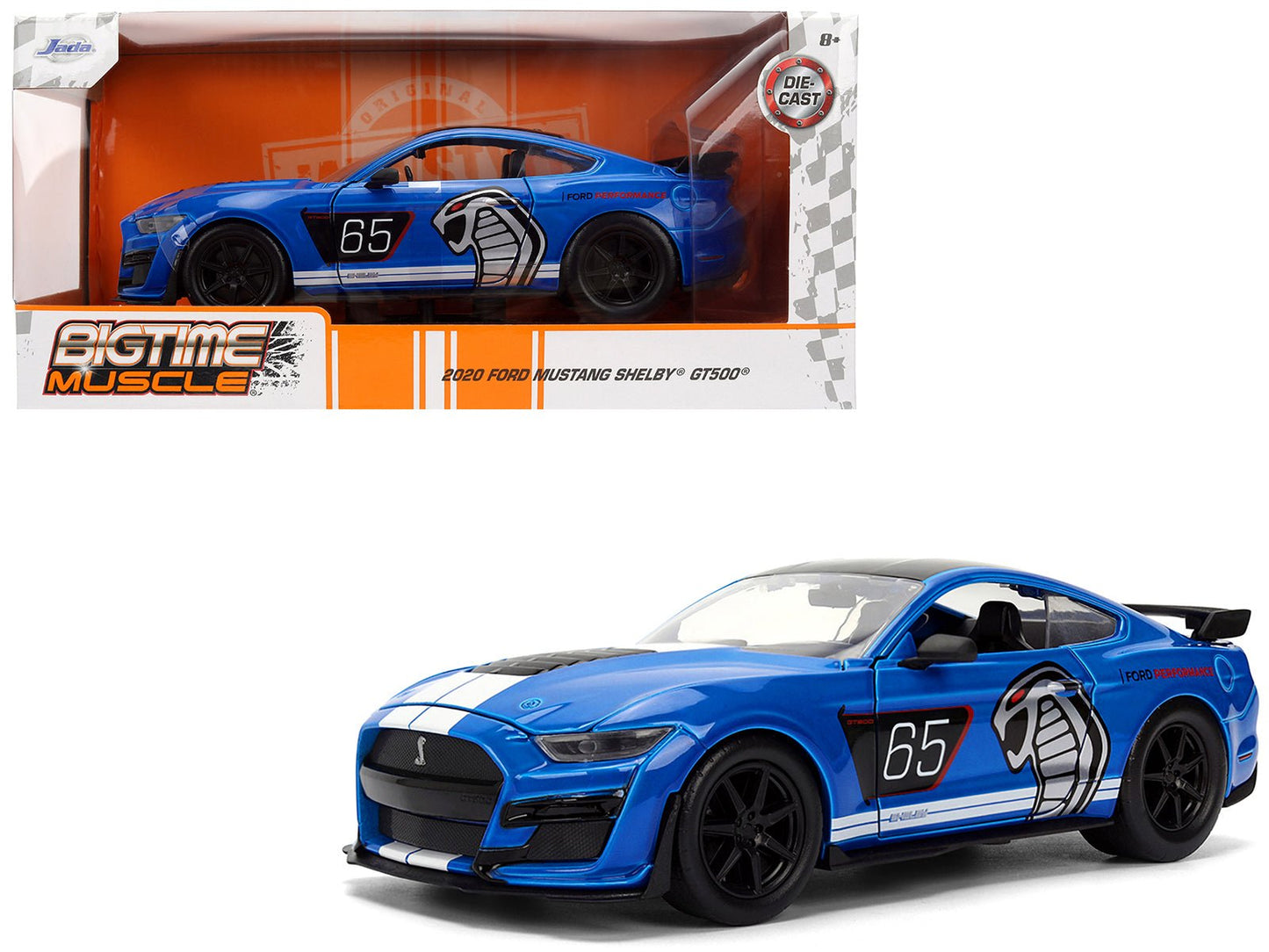 2020 Ford Mustang Shelby GT500 #65 "Ford Performance" Blue with Black Top and White Stripes "Bigtime Muscle" Series 1/24 Diecast Model Car by Jada free shipping USA
