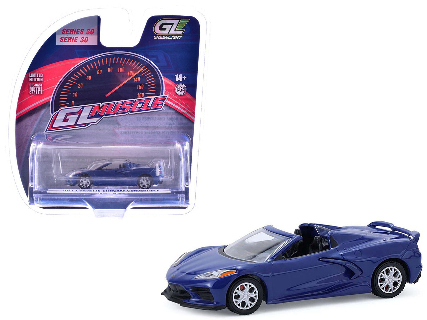 2021 Chevrolet Corvette Stingray Convertible Elkhart Lake Blue "GreenLight Muscle" Series 30 1/64 Diecast Model Car by Greenlight free shipping USA