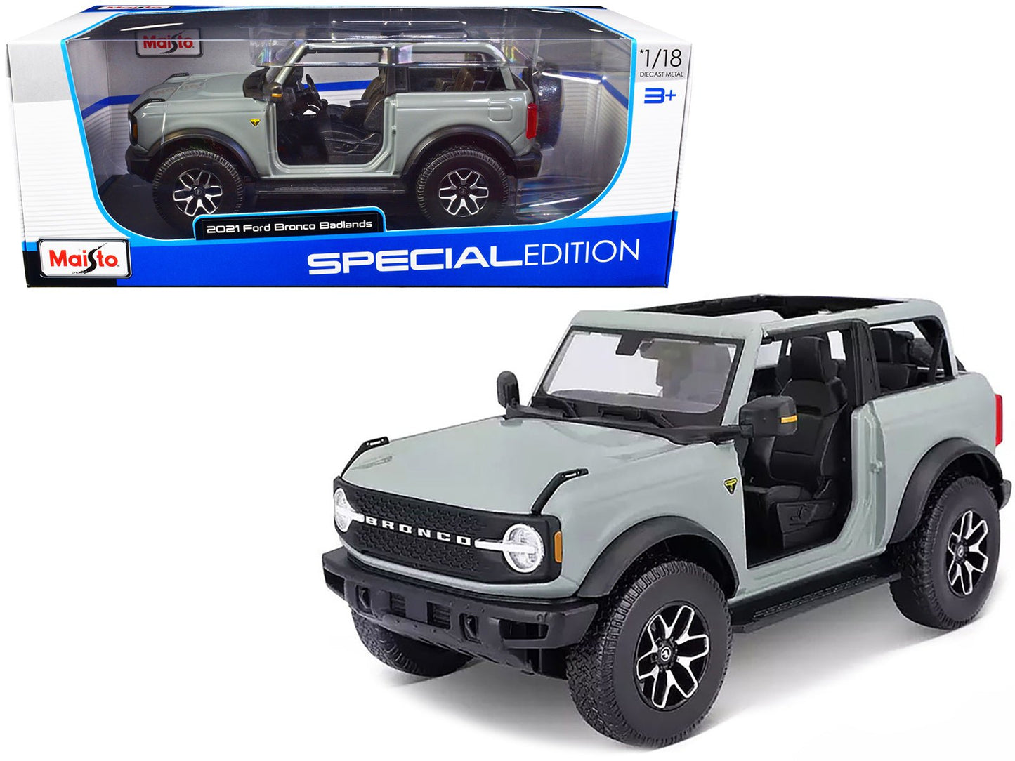 2021 Ford Bronco Badlands Light Gray "Special Edition" 1/18 Diecast Model Car by Maisto free shipping USA