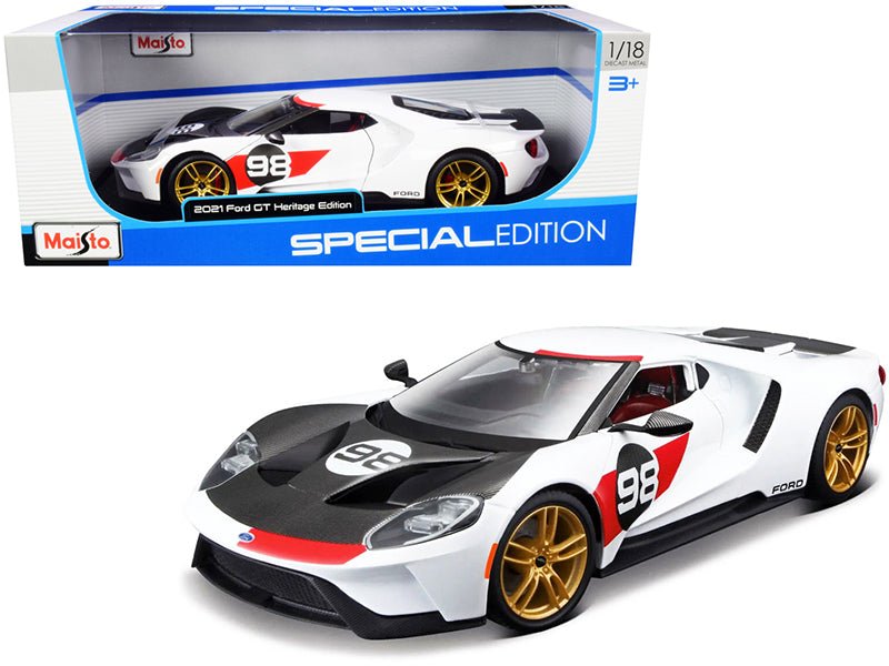 2021 Ford GT #98 White "Heritage Edition" 1/18 Diecast Model Car by Maisto free shipping USA